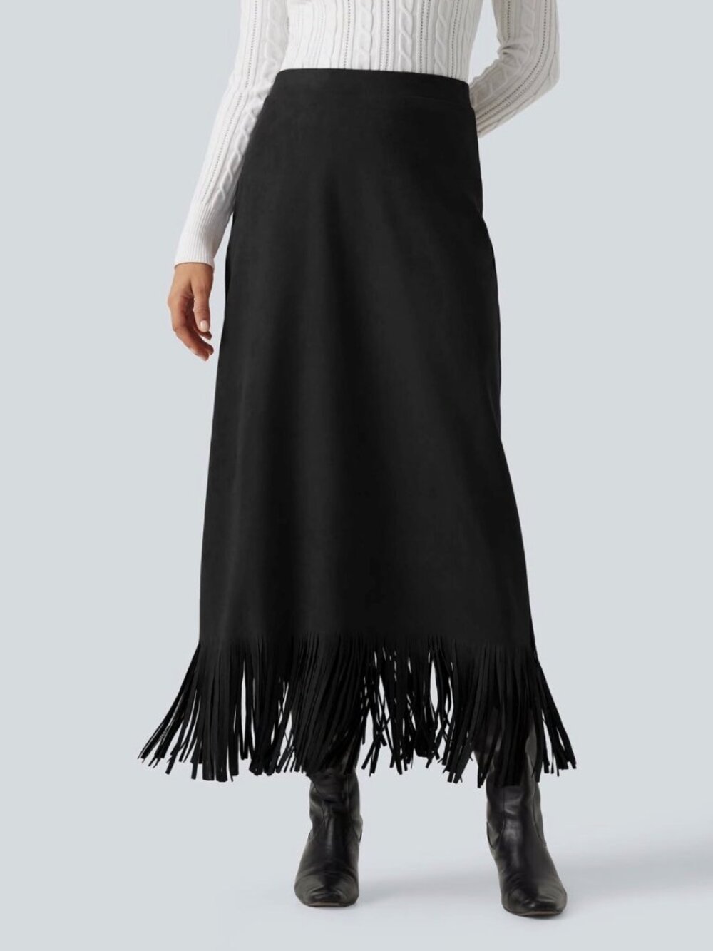 Halara High Waisted Fringe H A-Line Suede Casual Midi Skirt - Medium - NWT